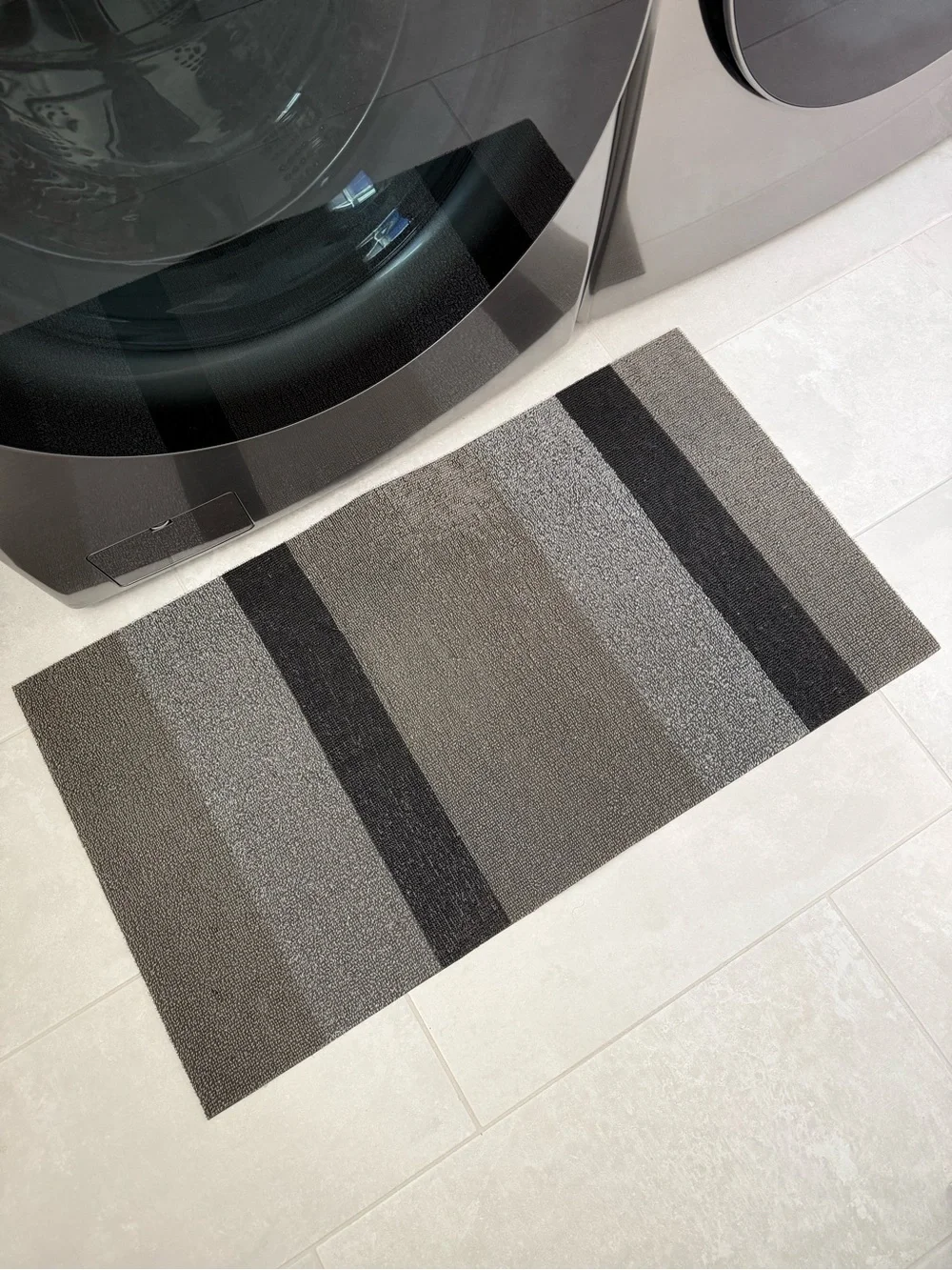 Gray Striped Non-Slip indoor or outdoor rug.